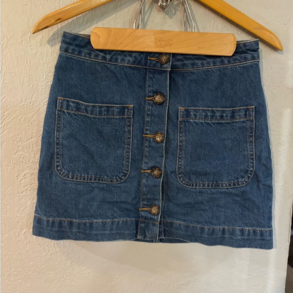 We The Free Skirt Womens 25 Blue Zip Super High Rise Button Up Cotton Denim Mini
